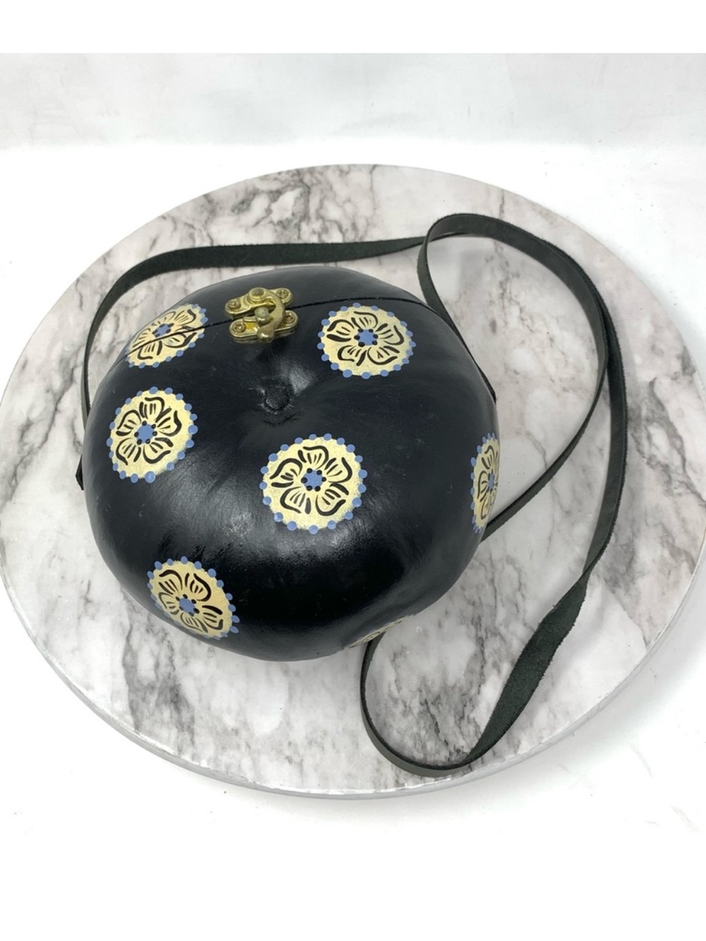 Cottagecore Floral Painted Black Gourd Round Crossbody Bag Romantic Artsy Quirky